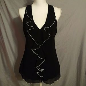 Black lace tank top ruffels sleeveless